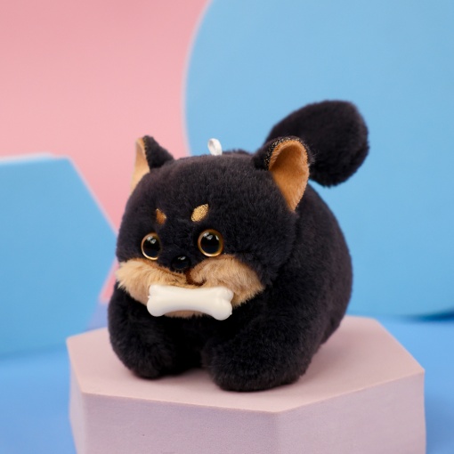 Мягкий брелок "Заводной Щенок" черный, 7см