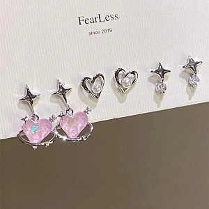 Набор сережек "Heart&Star" (3шт) розовый