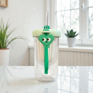 Стакан "Сердце с глазками" зеленый, с трубочкой 500мл оптом