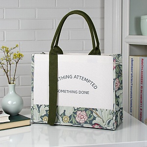 Сумка "Tote" холщовая, цветы, зеленый оптом со склада в Москве