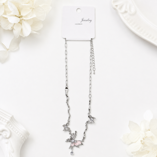 Кулон "Butterfly charm" silver pink, 1шт