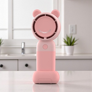 Вентилятор ручной "Mini Fan" с подставкой, мишка, розовый