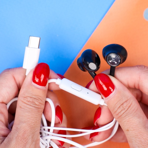 Наушники с чехлом "Bear's snack" №459, черный (Type-C)