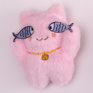 Мягкий брелок "Котик" глаза-рыбки, розовый