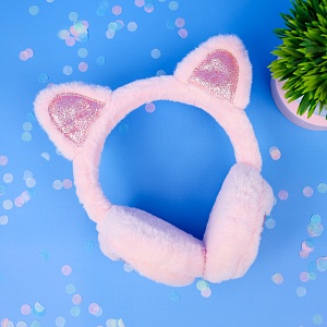 Меховые наушники "Кошечка" Сердце, розовый