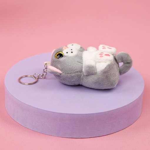 Брелок мягкий котик "Большие глазки" серый 12 см