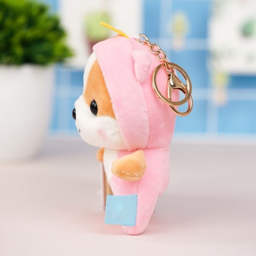 Брелок мягкий "Корги в шапочке" розовый 13 см