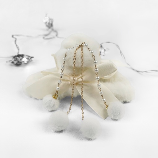 Заколка-крабик плюшевая "Бант" с цепочкой, белый