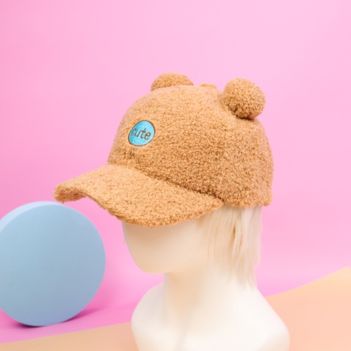 Бейсболка плюшевая "Cute" с ушками, коричневый (54-60см)