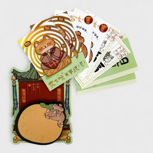 Набор стикеров для заметок "Хокора" котик с мандаринкой