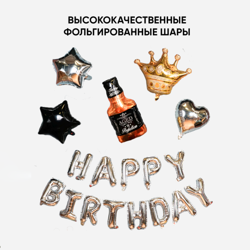 Набор шаров "Happy Birthday" золотой  оптом