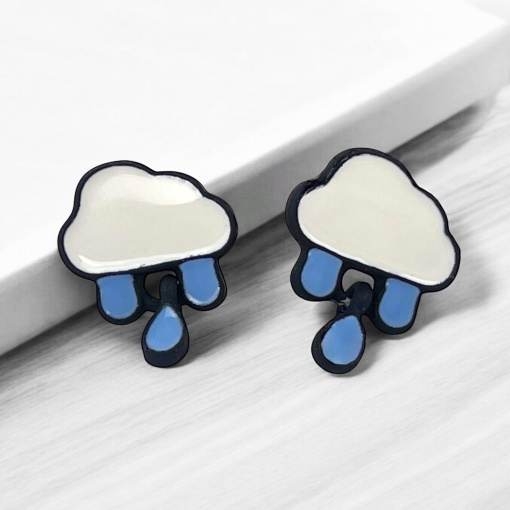 Серьги-гвоздики "Облака с каплями дождя" 