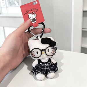 Мягкий брелок "Кт" в платье и очках, черный