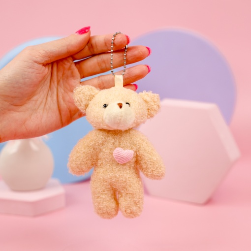 Мягкий брелок "Мишка с сердечком" бежевый, 10см