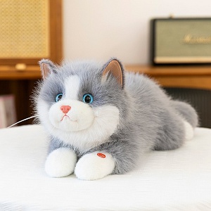 Мягкая игрушка "Мяукающий котик" со звуком, серо-белый, 50см