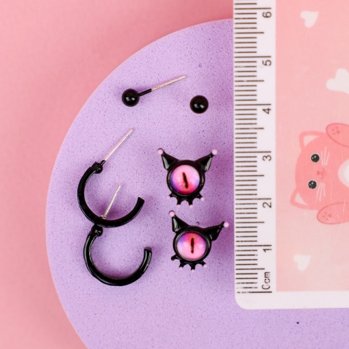 Набор сережек "Monster" (3шт) черный