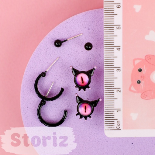 Набор сережек "Monster" (3шт) черный