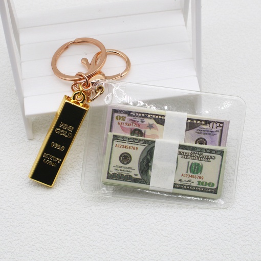 Брелок "Bundles of dollars" 2 пачки и золотой слиток