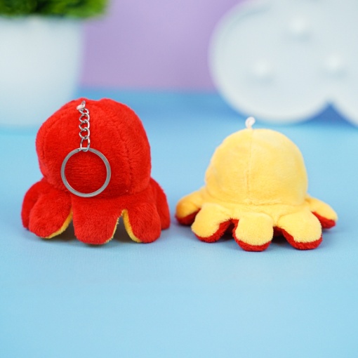 Мягкий брелок-перевертыш "Осьминожек" красный-желтый, 10 см