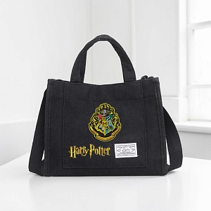 Сумка вельветовая с карманом "Harry Potter" Черная оптом со склада в Москве