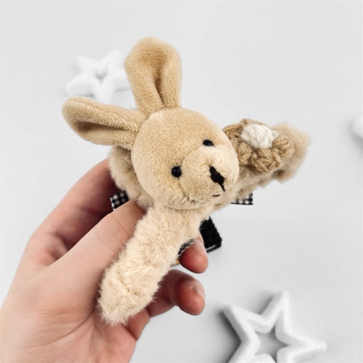 Заколка-крабик плюшевая "Зайка-Бантик" коричневый