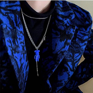 Кулон на цепочке "Мишка с цепью" синий