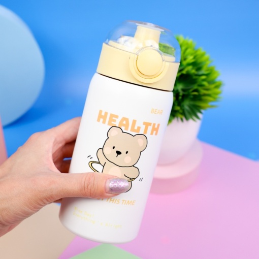 Термос "Health" с трубочкой, бело-желтый, 400 мл. оптом