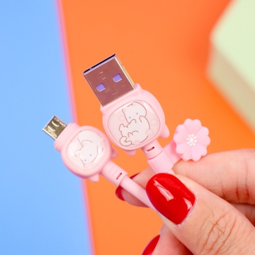 Кабель зарядка "Котик" розовый (USB micro)