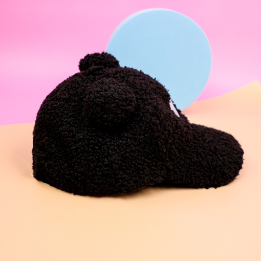 Бейсболка плюшевая "Cute" с ушками, черный (54-60см)