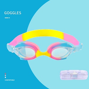 Очки для плавания "Colors" с чехлом, розовый, желтый, голубой