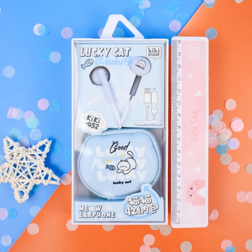 Наушники с чехлом "Cat" №452, синий (Type-C)