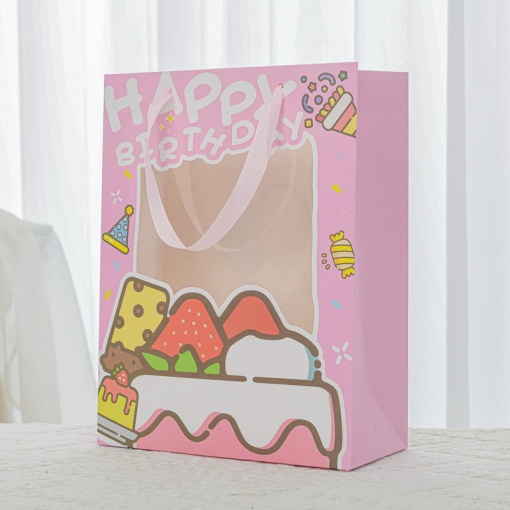 Подарочный пакет "Happy Birthday" Розовый торт 25х12х33см