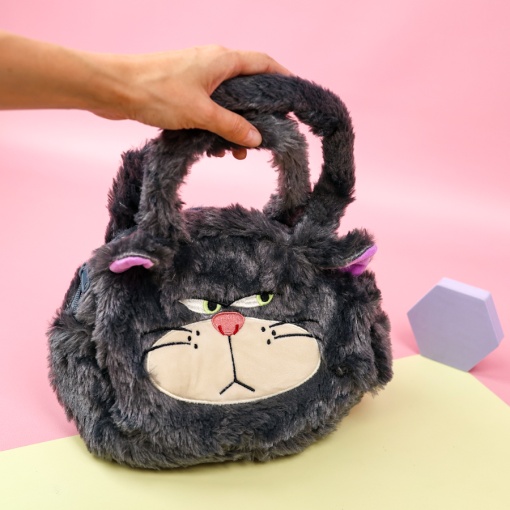 Сумка плюшевая "Кот" серый 