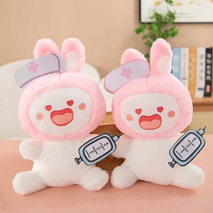 Мягкая игрушка "Работники" зайка-врач, розовый