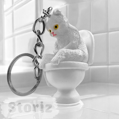 Брелок "Котик на унитазе" белый