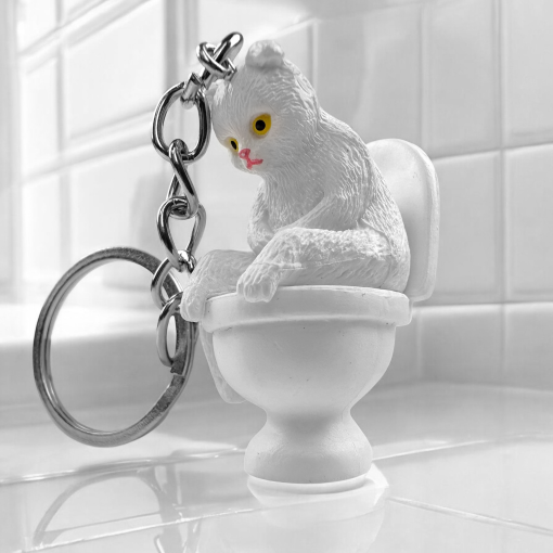Брелок "Котик на унитазе" белый