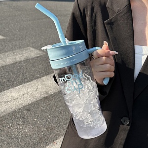 Стакан "Mood in cup" с трубочкой, голубой, 1300мл оптом