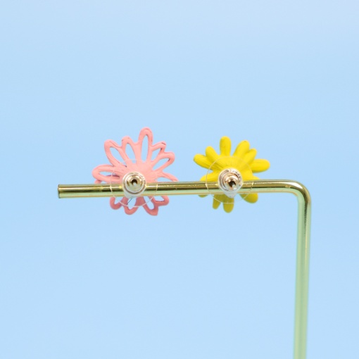 Серьги-гвоздики "Маргаритка" желтый+розовый