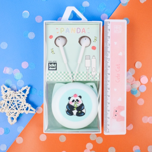 Наушники с чехлом "Панда" №406, зеленый (Type-C)