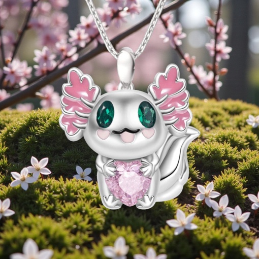 Подвеска на цепочке "Аксолотль с сердечком" серебряный