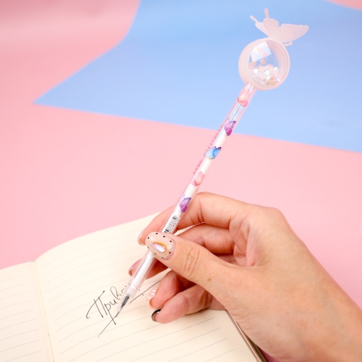 Ручка "Бабочка с блестками" белый (черный)