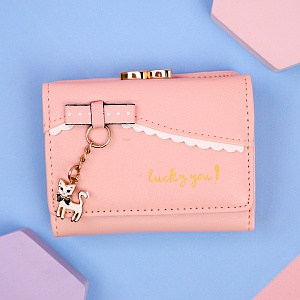 Мини-кошелек "Lucky you" Кошечка, розовый оптом со склада в Москве