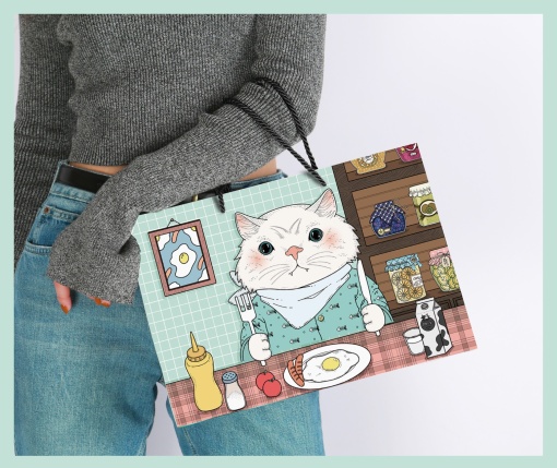 Подарочный пакет "Кот завтракает" 36x25x10см