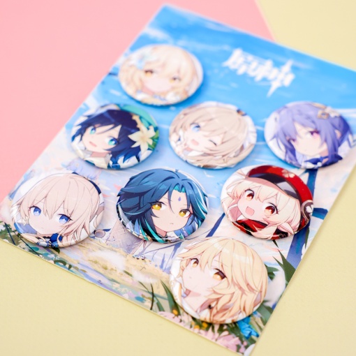 Набор круглых значков "Genshin Impact" № 1, 32 мм (8шт)