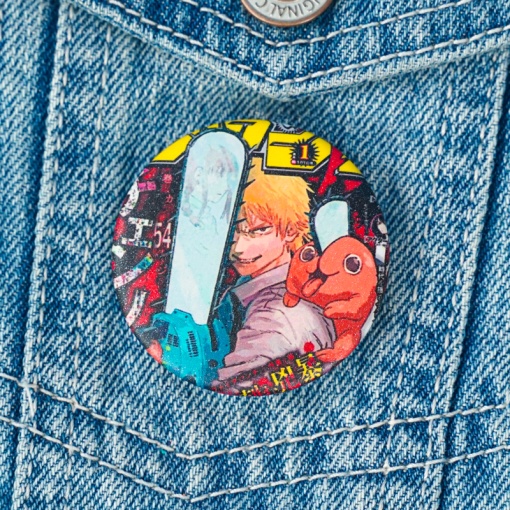 Значок круглый "Человек Бензопила" № 6, 44 мм