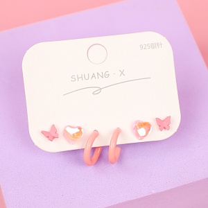 Набор сережек "Heart&Butterfly" (3шт) розовый