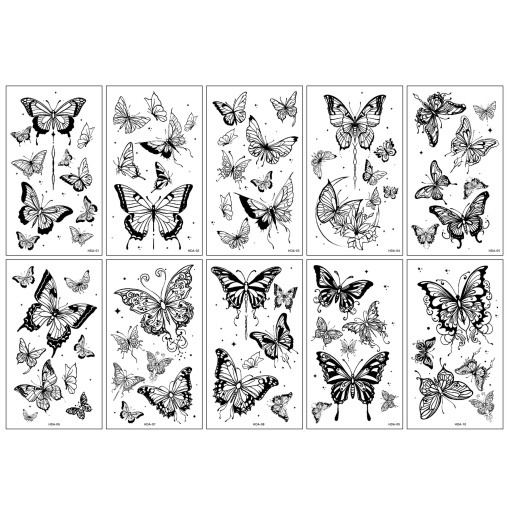 Набор временных татуировок "Бабочки", черно-белый, в ассортименте 10шт