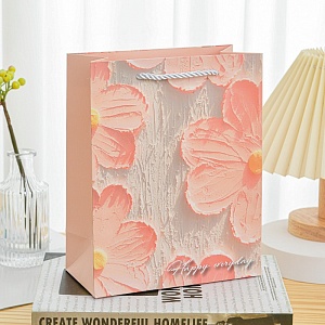 Подарочный пакет "Happy Everyday" розовый цветок 19,5х9,5х24,5см