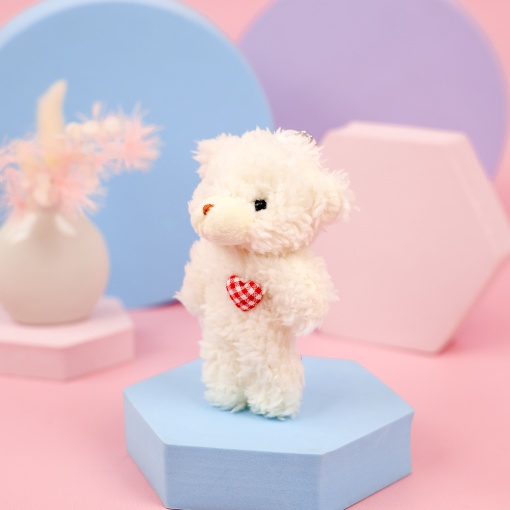 Мягкий брелок "Мишка с сердечком" белый, 10см