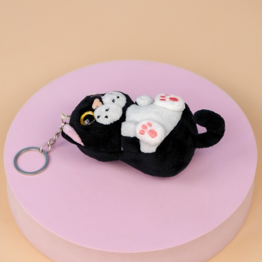 Брелок мягкий котик "Большие глазки" черный 12 см